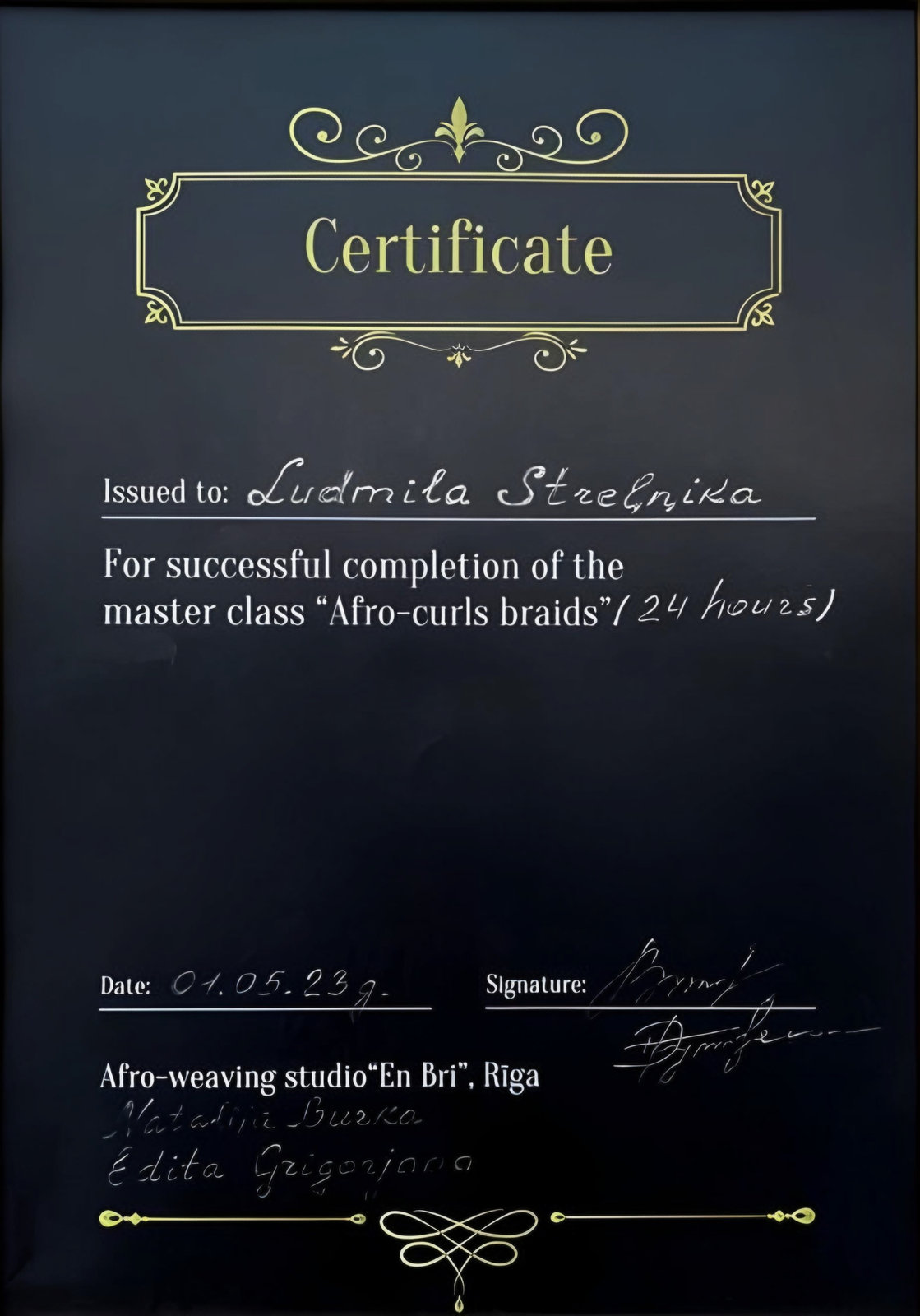 Certificate — Afro-curls master class